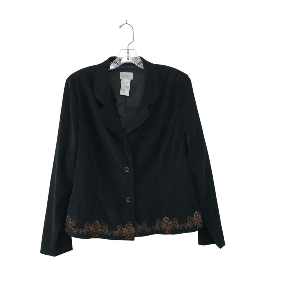 Vintage Koret Blazer Open Jacket Womens 16 Embroidered Black Velvet